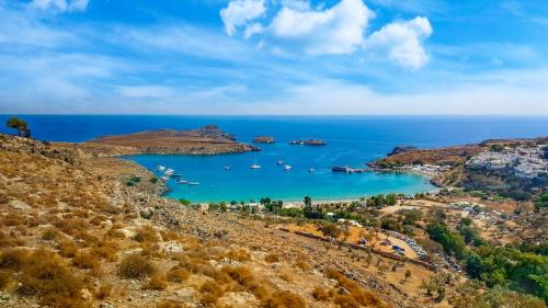 The view from the Panorama at the entrance to Lindos White village, part of private tours