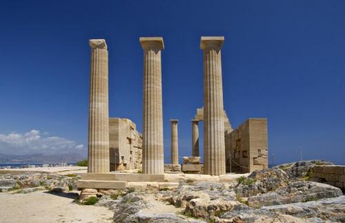 The back side of Athena temple in Ancient lindos, part of private tours