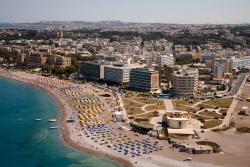 Elli beach in Rhodes town, sandy , long, busy , a nice beach if you want to socialize 